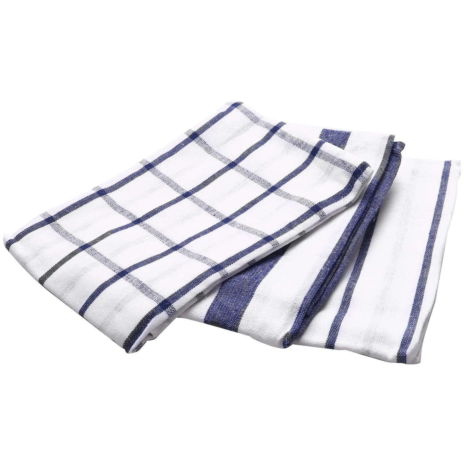 HITL 3Piece High Quality Blue White Plaid Striped Tea Towel Kitchen Towel Napkin Table Cloth 100% Cotton Woven Fabric