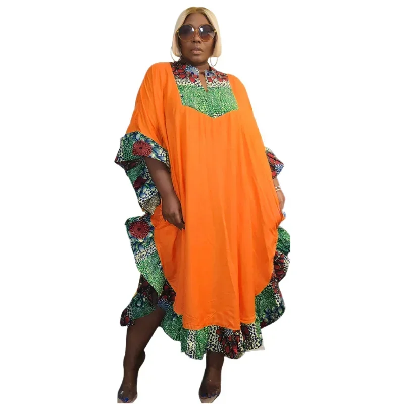 

KEXU Plus Size New Women Summer Dresses Formal V Neck Loose Floral Print Elegant Africa Maxi Dress
