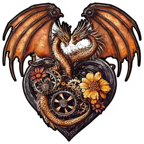 Wooden Puzzle for Adults -Heart-shaped dragon Puzzle, Unique Shape Wooden Jigsaw Puzzles, Modern Art Home Decor, Good Gift Idea