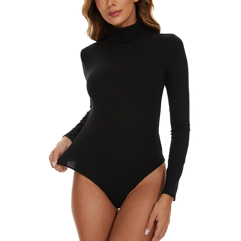 Women\'s Turtleneck Long Sleeve Bodysuits Fall Fashion Basic Layering Jumpsuit Slim Fit Soft Thermal Underwear Tops