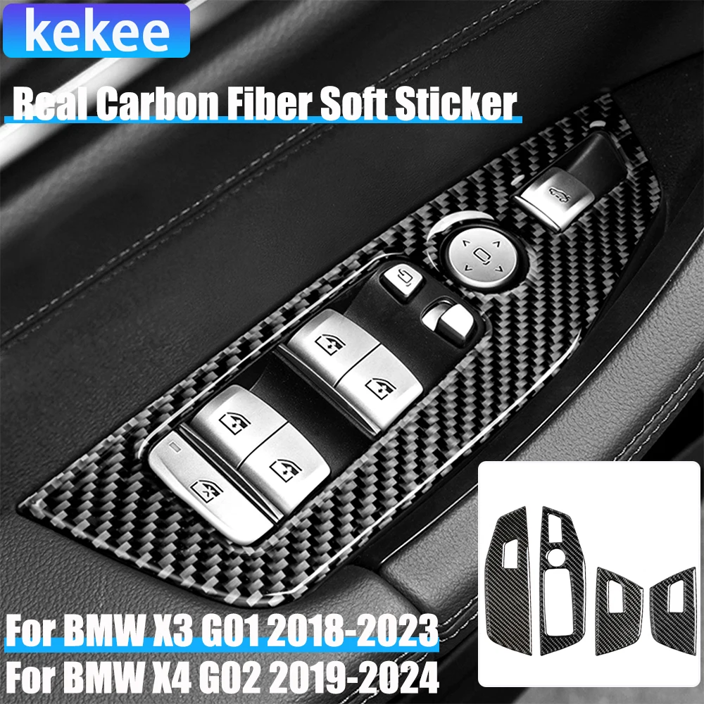 

Автомобильные аксессуары из настоящего углеродного волокна, декоративная крышка управления подъемом окна, мягкая наклейка для BMW X3 G01 2018-2023 X4 G02 2019-2024