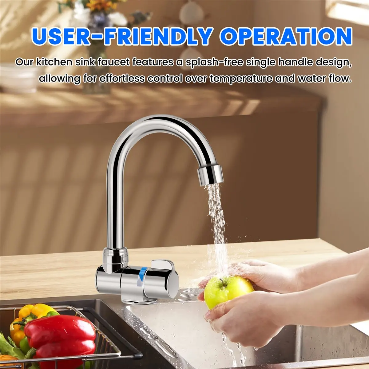 MALL Foldable RV Faucet Universal for Car Caravan RV 360° Rotation Cold & Hot Water Mixer Water Tap,1/2