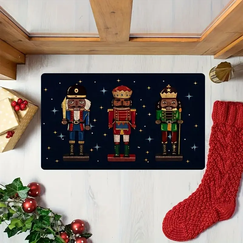 VIKAMA Christmas Nutcracker Floor Mat Vintage Soldier Star Print Non Slip Washable Rug Entryway Porch Farmhouse Winter Decor