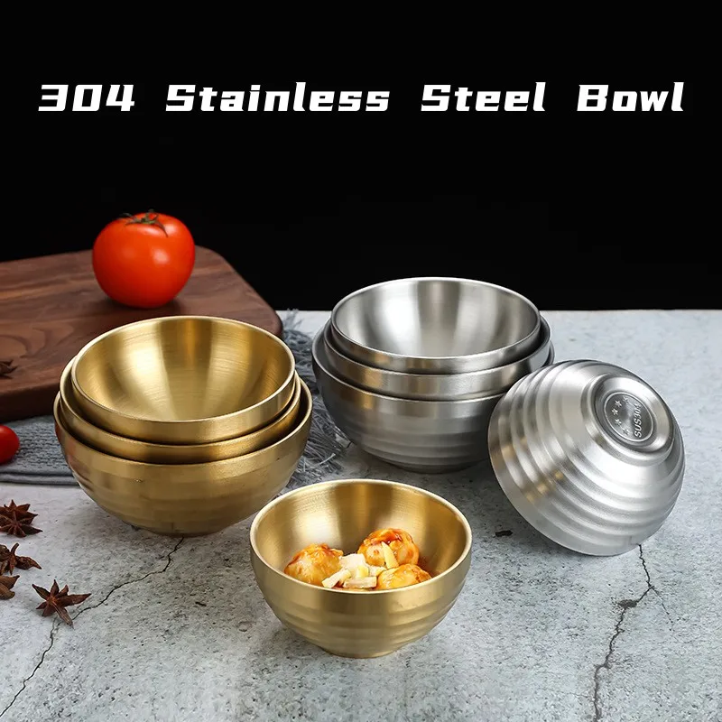 11/12/13/14cm Korean Stainless Steel Salad Bowl Multifunctional Cooking Basin Noodle Bowl Round Golden Silver Soup Rice Bowl