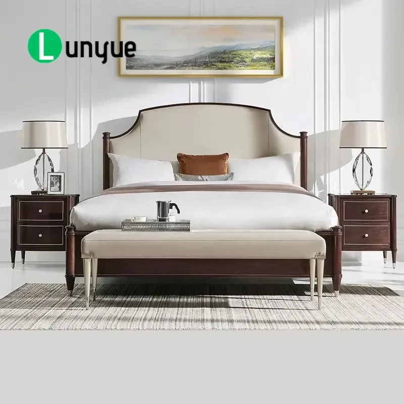 American Retro Custom Large Solid Wood Bed High Quality Wooden Frame Furniture for Living Room Bedroom Durable Home Decor