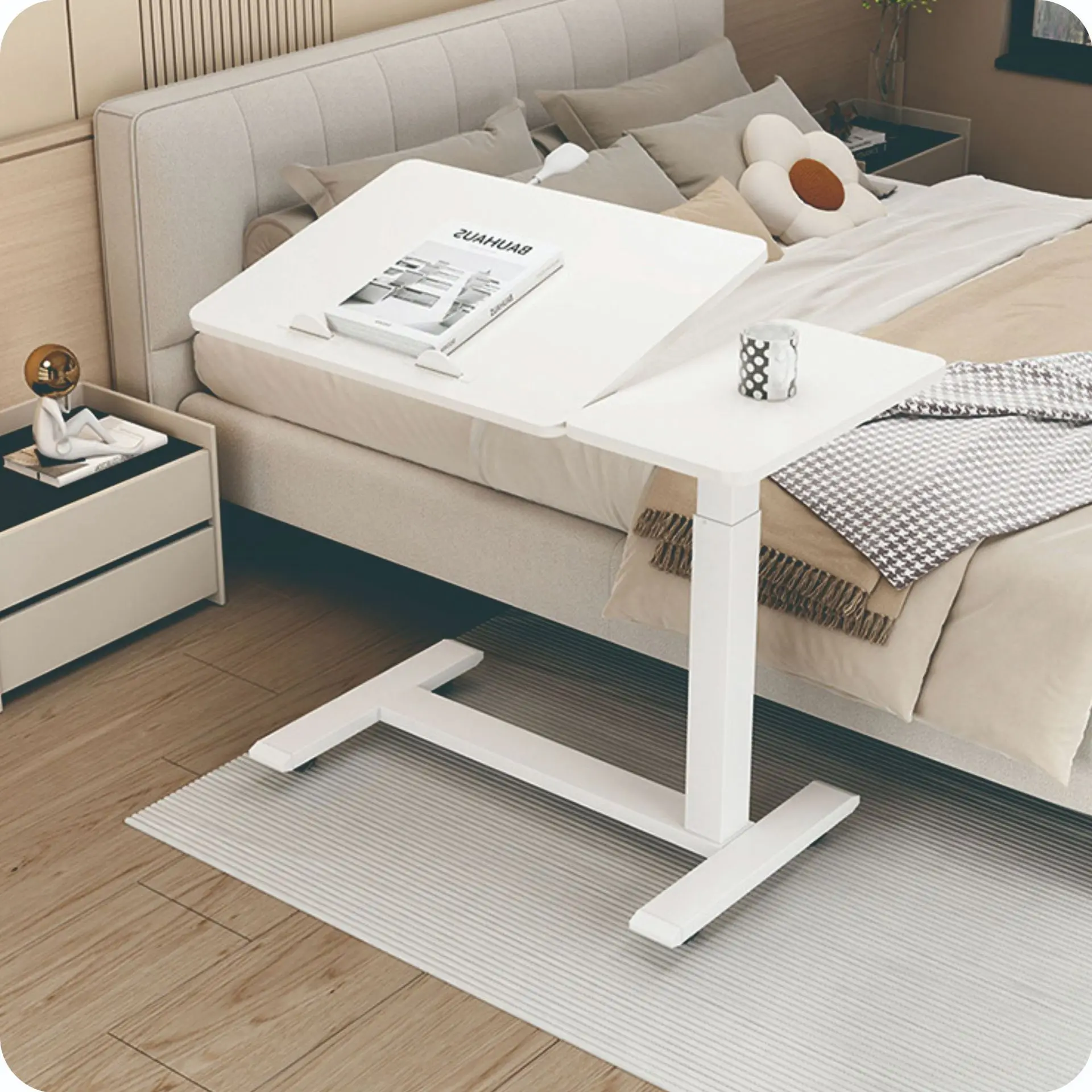 Pneumatic lift table, movable bedside small square table, height-adjustable table