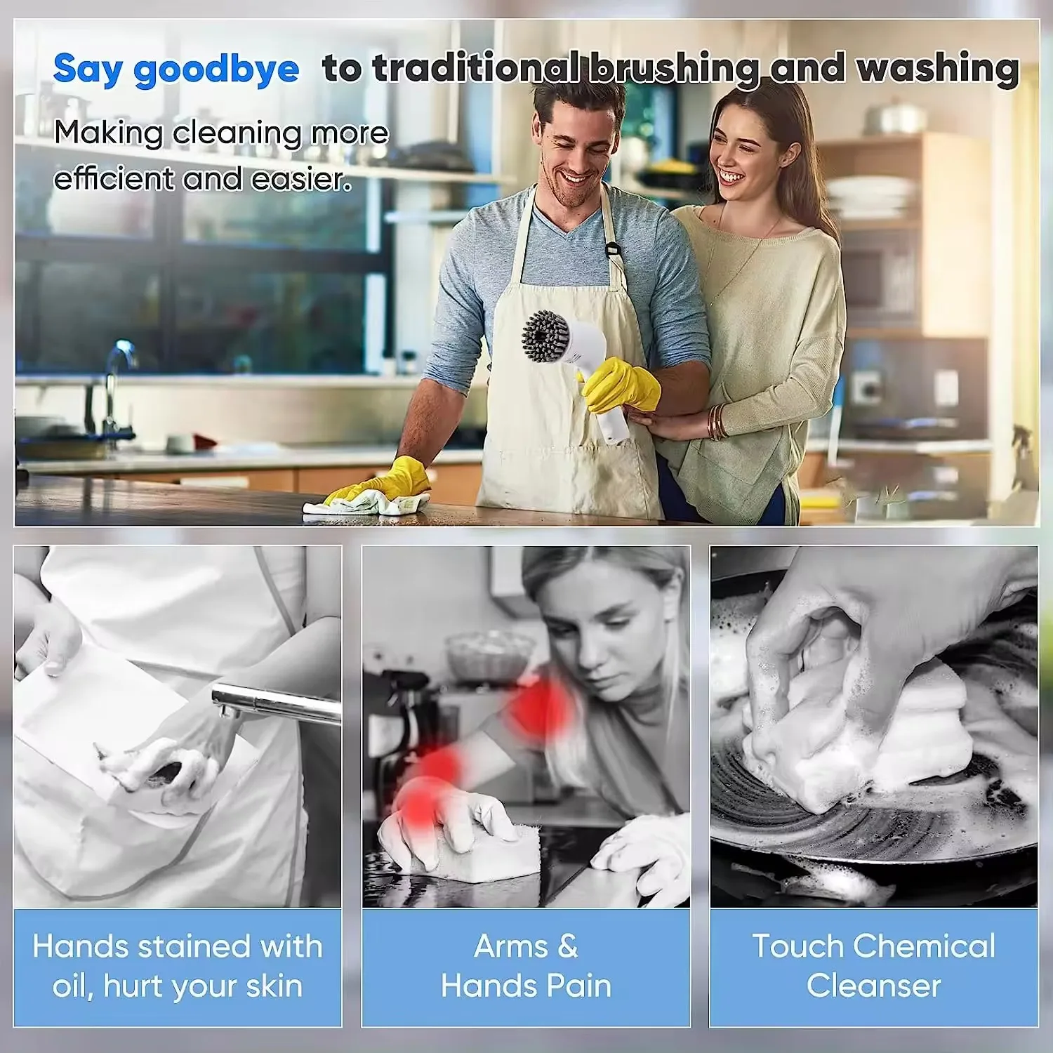 فرشاة تنظيف دوارة كهربائية بمنفذ USB، مع 5 فرشاة، فرشاة تنظيف كهربائية، للمطبخ، منظف بلاط حوض الاستحمام #4