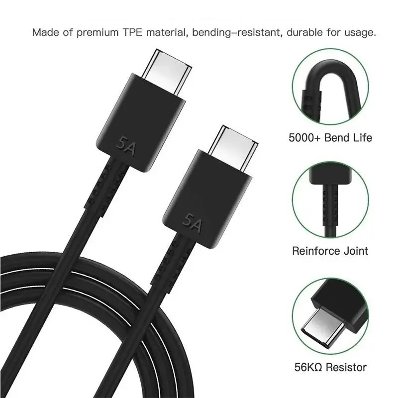 كابل شحن فائق السرعة PD 45 واط 5 أمبير ثنائي USB-C لـ سامسونج S23 S24 S25 بلس نوت 20 ألترا A53 A54 A55 Type-C كابلات شحن سريع - 3