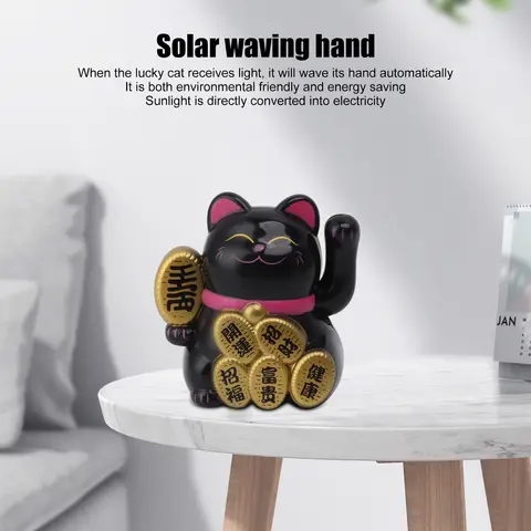 Solar Powered Lucky Cat 2 Inch Mini Cute Solar Waving Cat Lucky Wealth Welcoming Cat for Home Car Decoration Solar Waving Cat