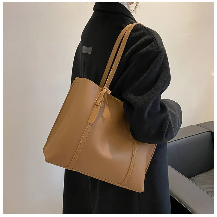 

1pcs Korean version of tote bag for women in class big bag for college students to work high-end bag shoulder bag soft leather w