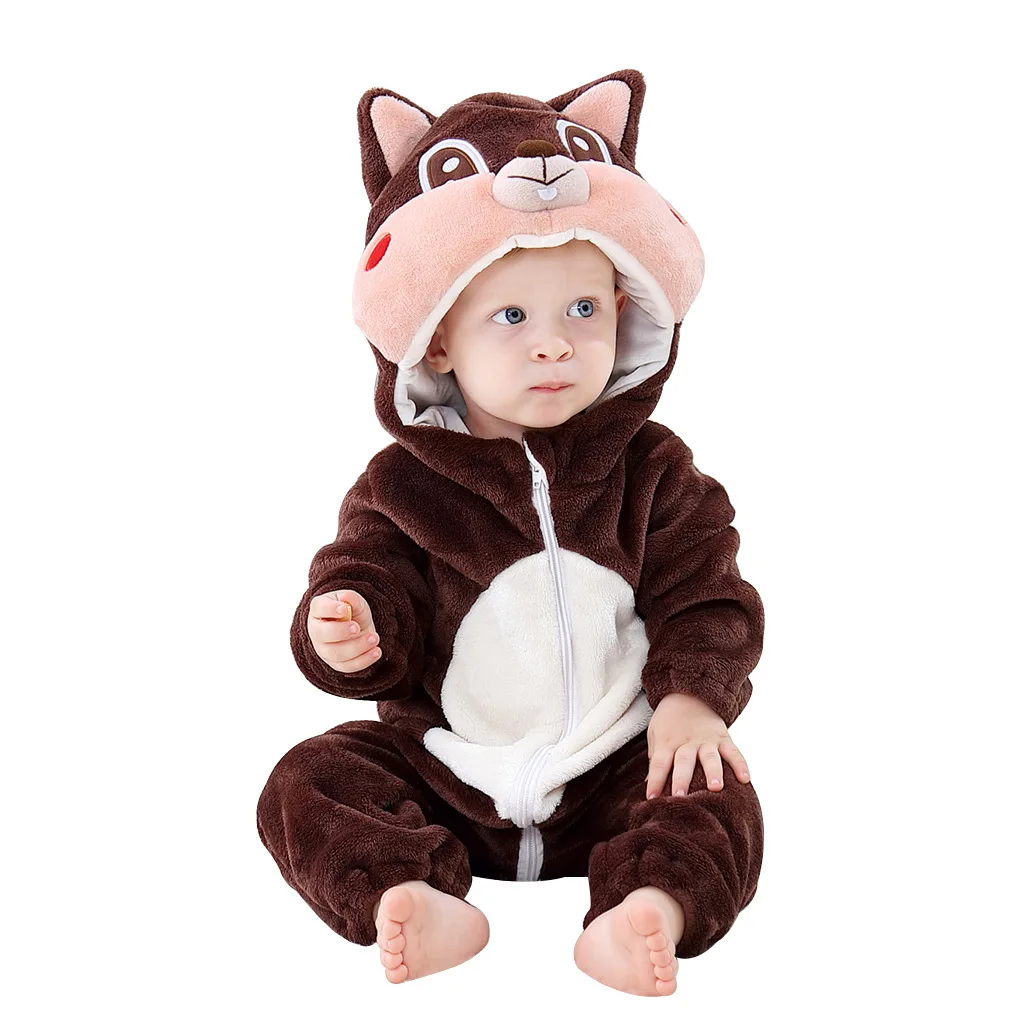 Baby Costume Rompers Winter Flannel Outfits Girls Boys Toddler Clothes Kids Mamelucos Macacão Duck Tiger Lion Rabbit Ropas Bebe