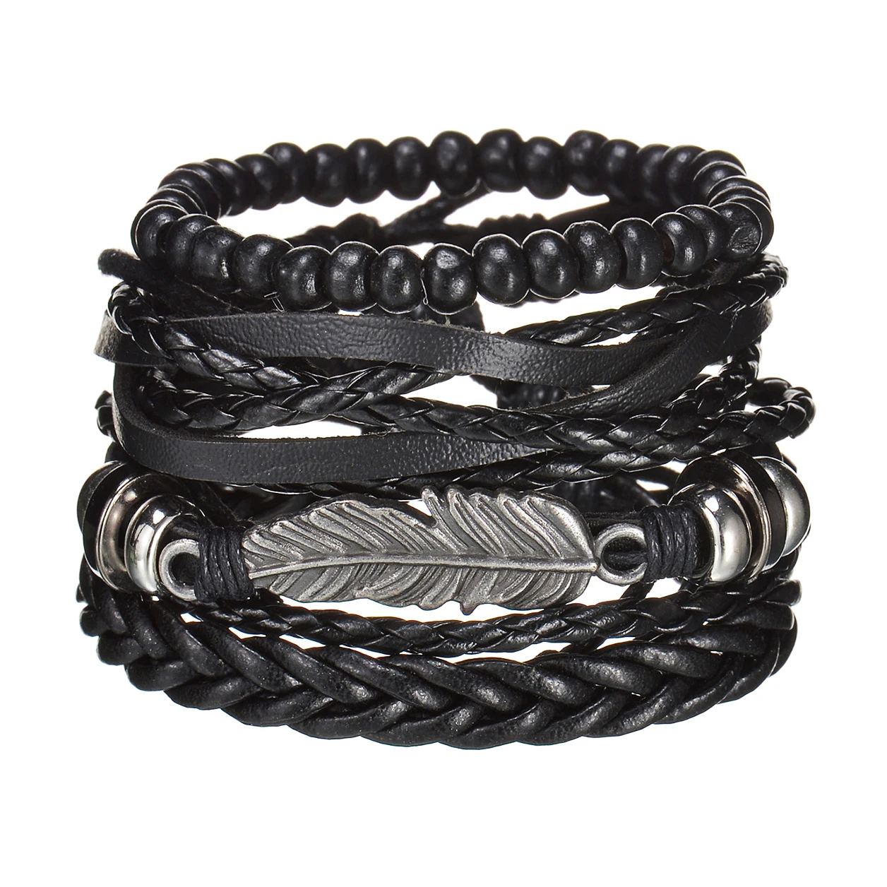 MeMolissa New Arrival Vintage Leather Bracelet Fashion Hand-knitted Multi-layer Feather Leaf Bracelet Men's Bracelet Gift
