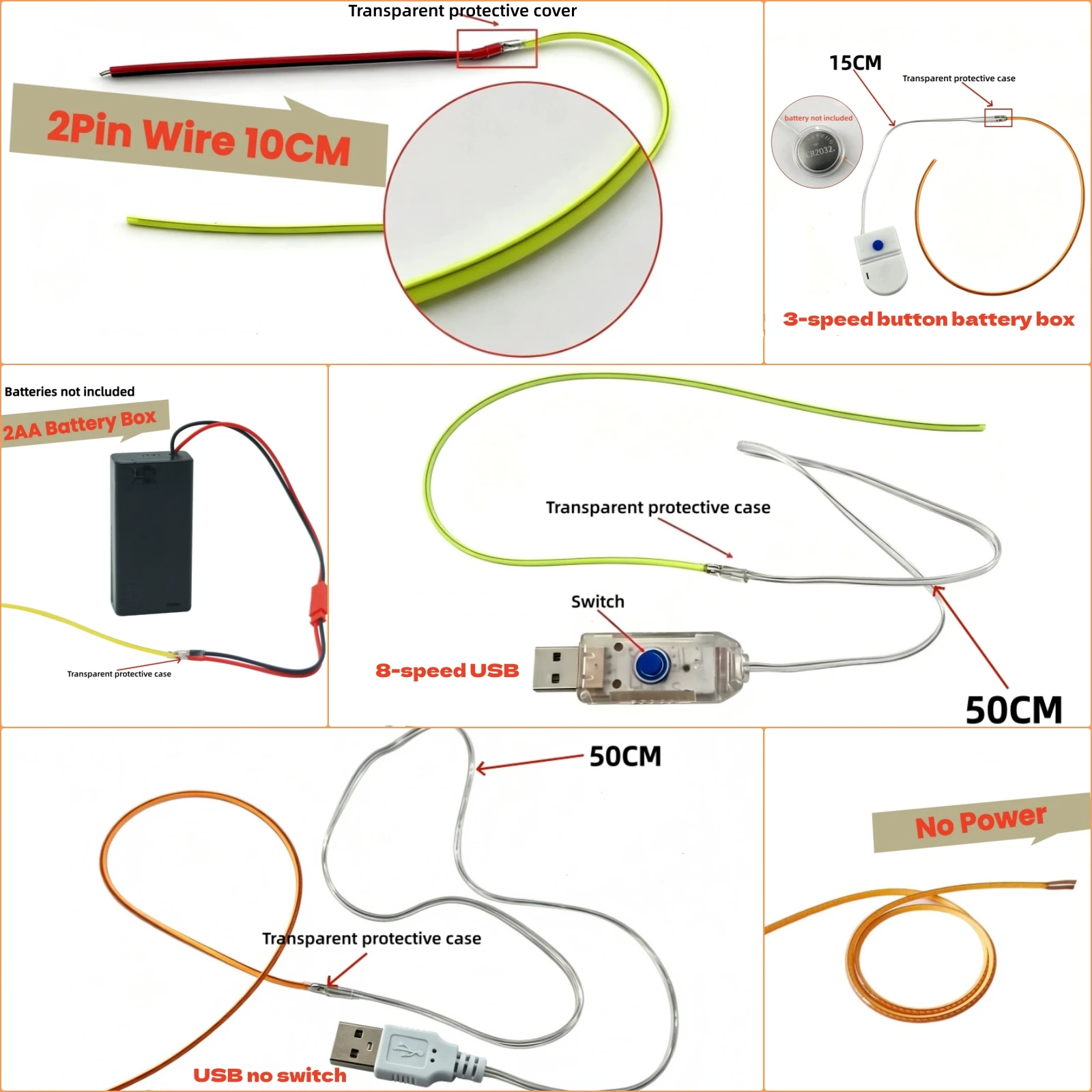 Free Cut Flexible COB LED Filament 2Pin Wire/Button Batttery Box/USB Powered Retro Edison Bulb Lamp Accessories Diode DIY Parts