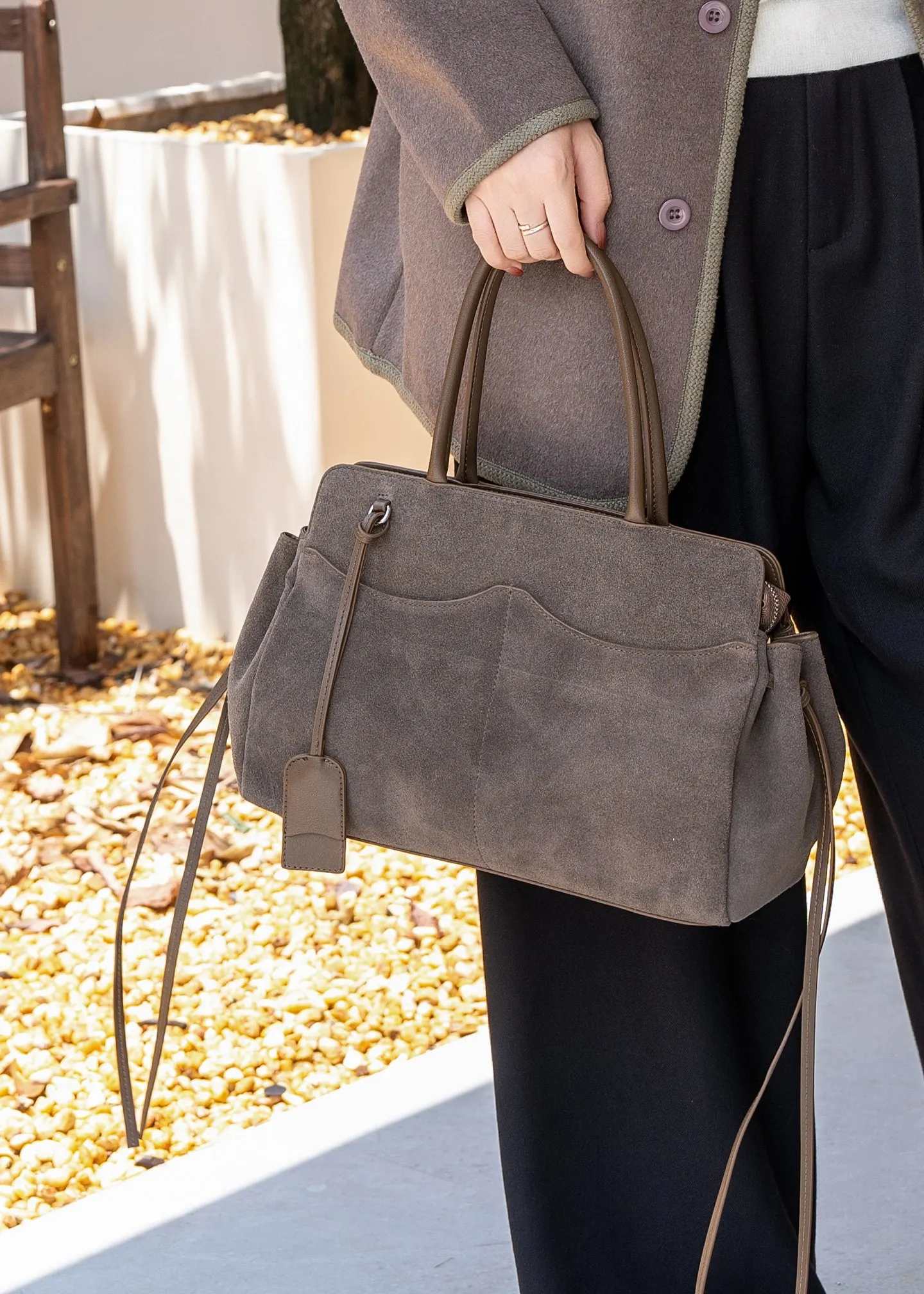 Women's Suede Leather Flap Top‑Handle Tote Bag Ladies Retro Wave‑Edge Design Shoulder Crossbody Large‑Capacity Commuter Handbag