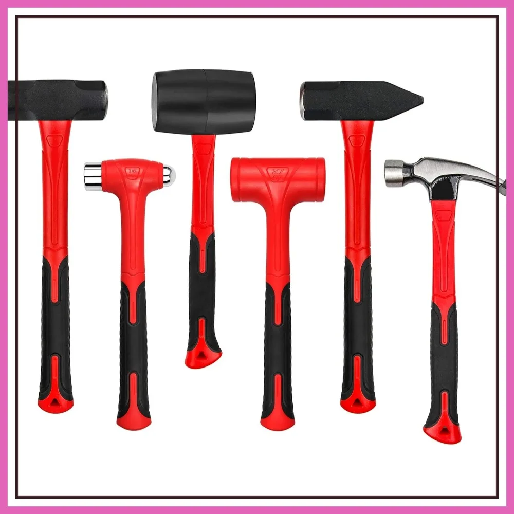 

6-Piece Hammer Set, Fiberglass Handle & Mallet, Metal Working Garage Home Kit, Mechanic Tools, Sledge, Blacksmith, Ball Peen