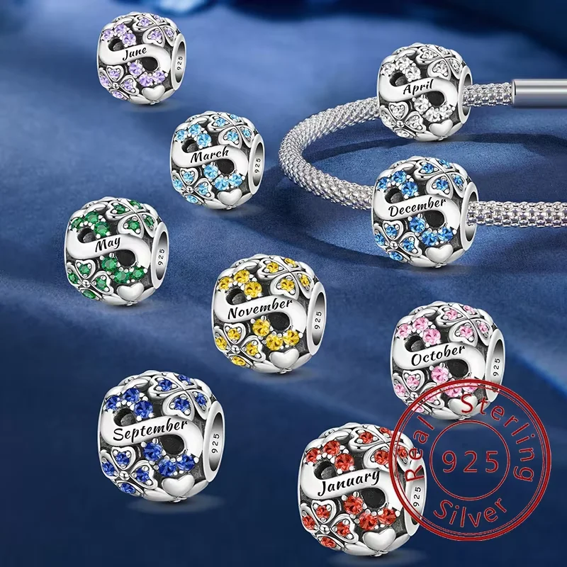 925 Sterling Silver December Birthday Zircon  Pendant Charm Ball Suitable for Bracelets DIY For Women's High Quality Jewelry