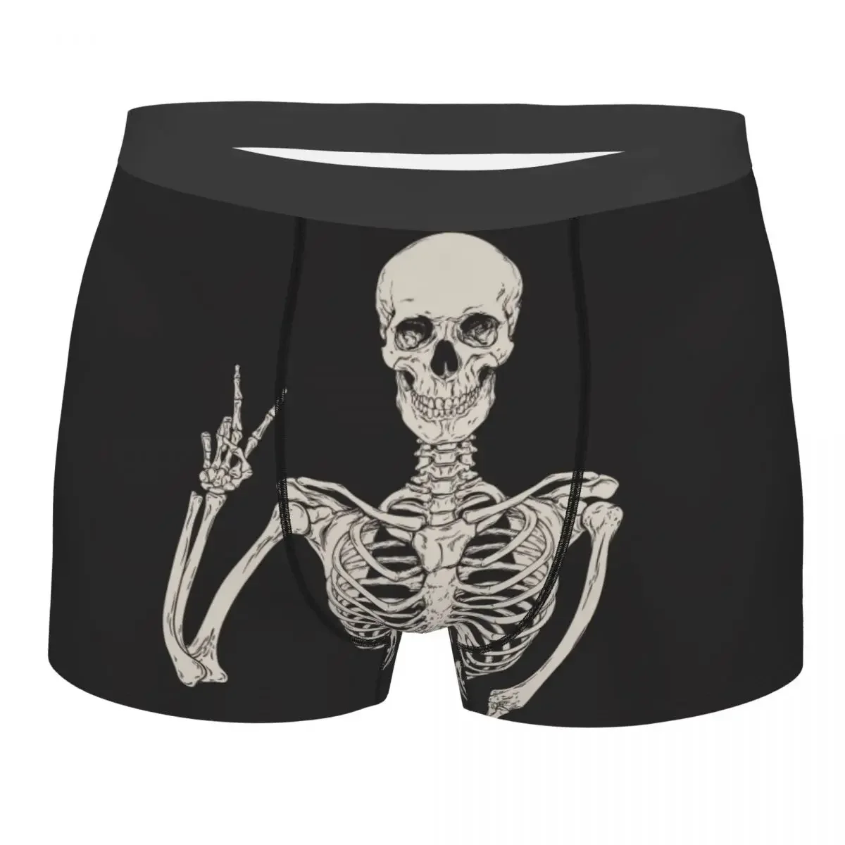 Men's Underwear Underpants Skeleton With Victory Posing Illustration Men Boxer Shorts Elastic Male Panties