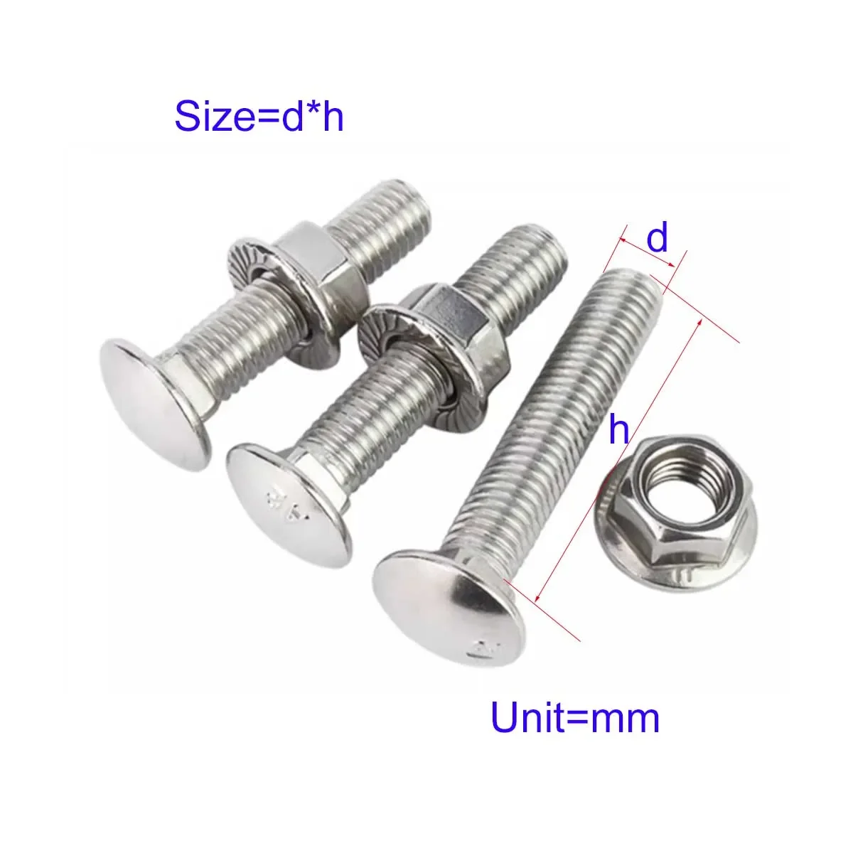 

304 Stainless Steel Carriage Screw/Gb12 Small Head Semi-Circular Combination Bridge Bolt M3M4M5M6M8M10M12