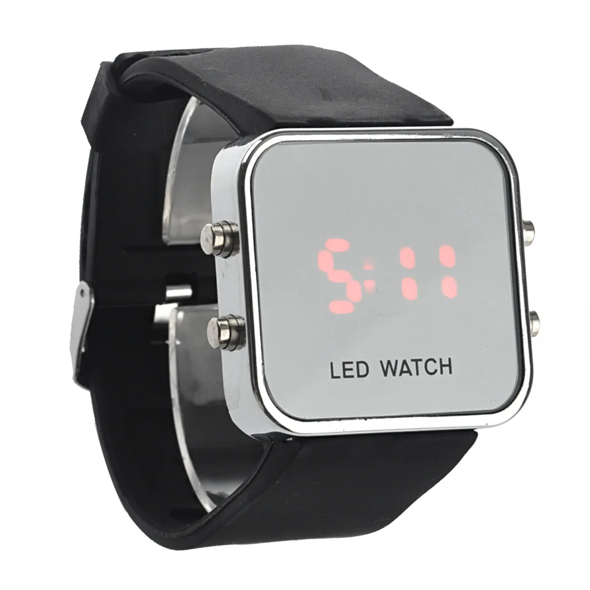 Unisex LED Watch Black Silicone Band Square Mirror Face Display Date Year Daily Life Casual Sports LED Wristwatch