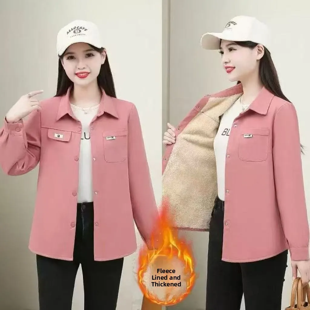 

Thiened Fce Warmth Women's irt Coat Long Sve Faionable Sli Autumn Winter New Sle Mom Versatile Commute Sle