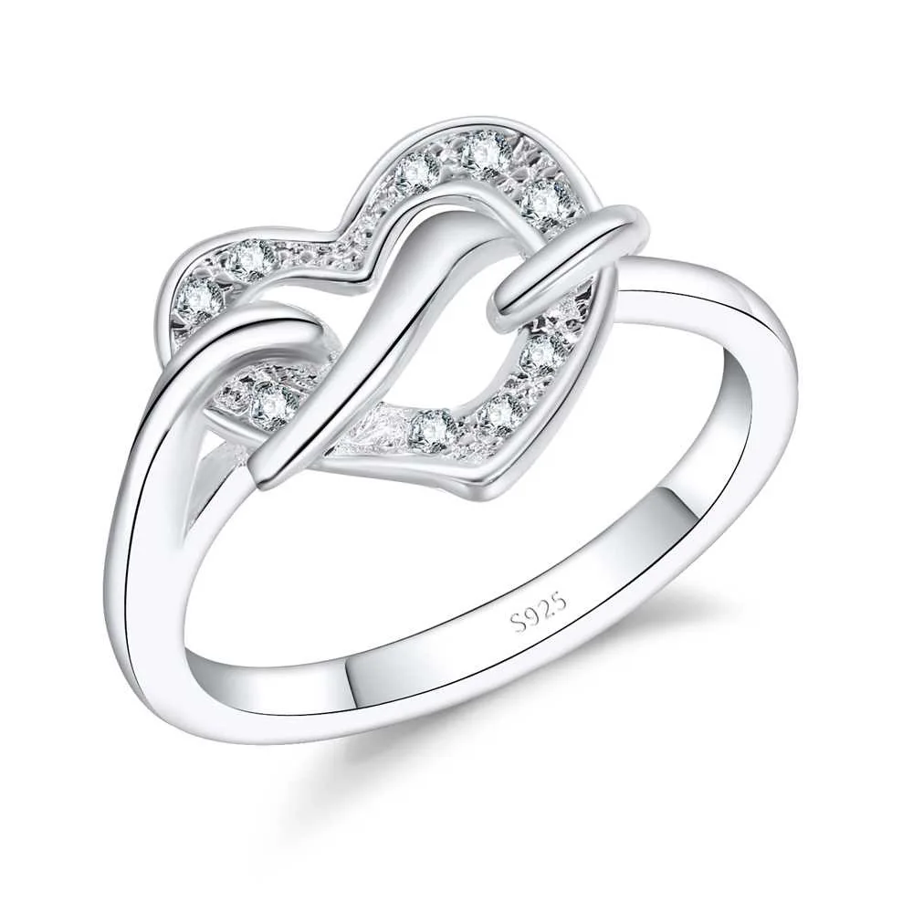Heart Shape CZ Crystal 925 Sterling Silver Jewelry Ring For Woman Girl Statement Anniversary Birthday Day Gift