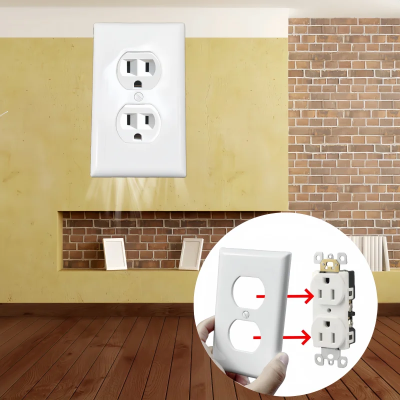Stopkontak Listrik Dupleks Pelat Dinding Wadah Listrik Plug-In Modern Dengan Lampu Malam LED - Sensor Nyala/Mati Otomatis