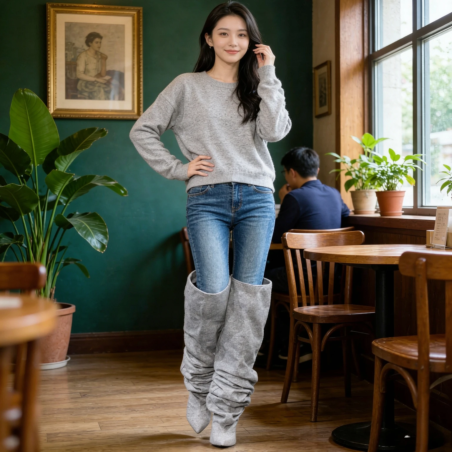 2026 Cool Boots Women's Wedge Heel 7.5 cm High Heels Knee Length Slant Heel Fashion Show Large Size Spring/Summer Women's Boots
