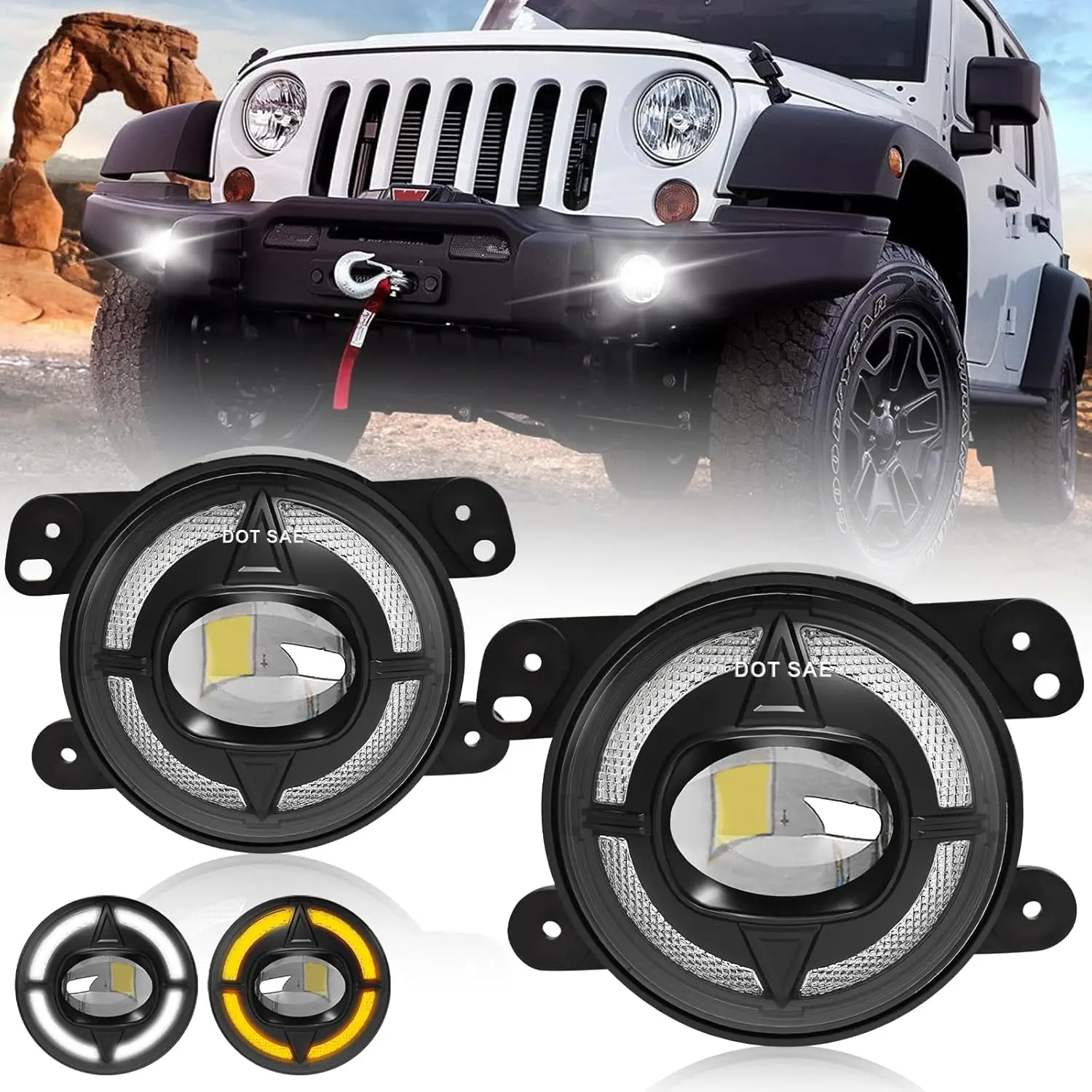 

For Jeep Wrangler JK 2007-2018 LED Fog Light Assembly with Integrated DRL & Turn Signal Light Driving Fog Lamp Replacement Kit