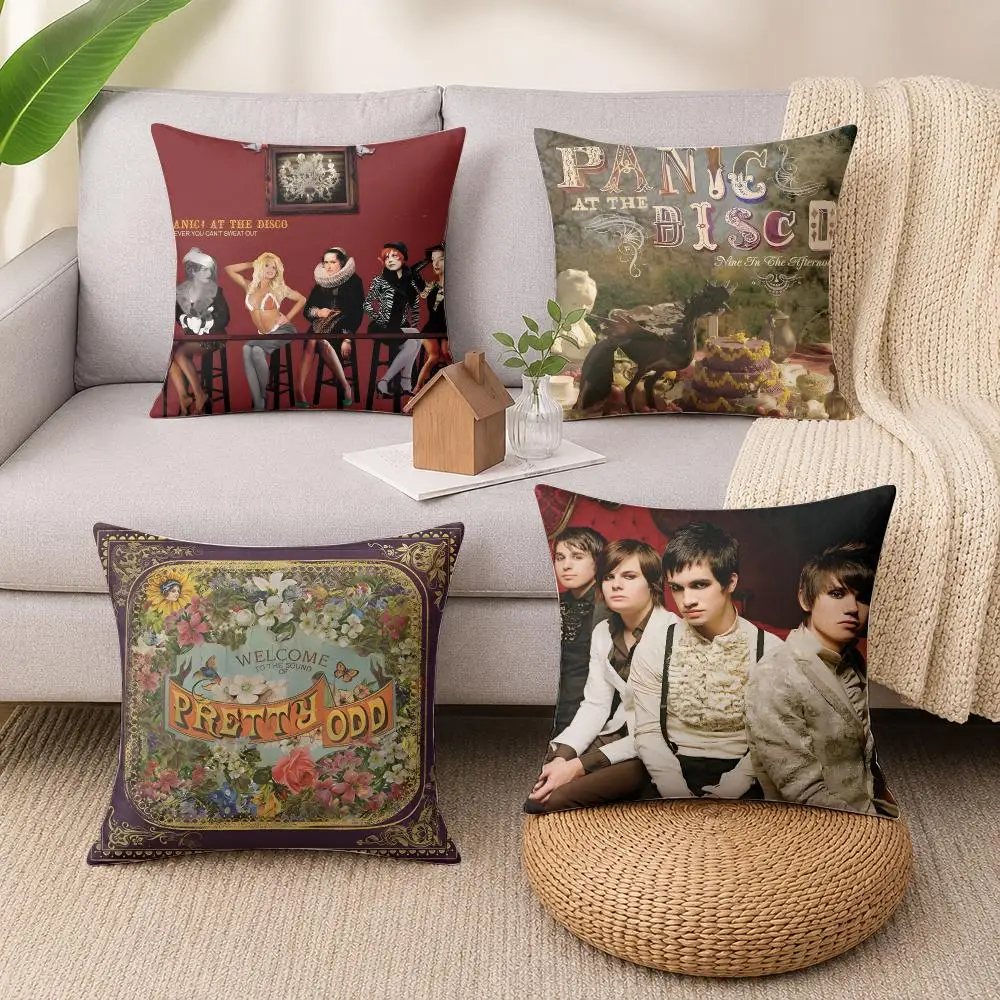 American Rock Band P-panic At The Disco Cushion Cover Wrinkle-Resistant Short Plush Cushion Covers Breathable Machine-Washable