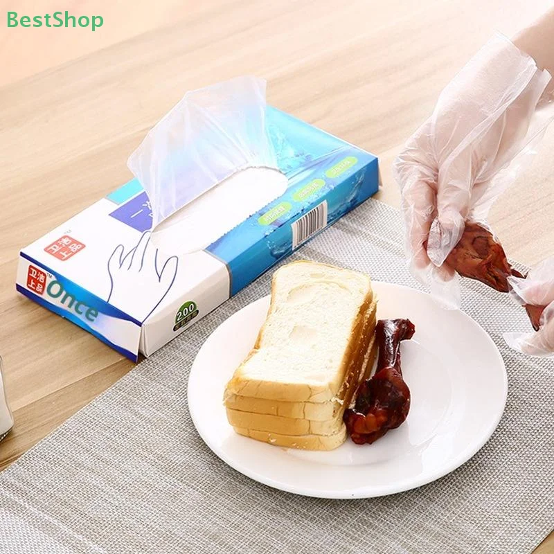 ♥100/200Pcs Disposable PE Plastic Gloves - Boxed & Dispenser-Style Clear Gloves Household Restaurant Fried Chicken Pizza Gloves