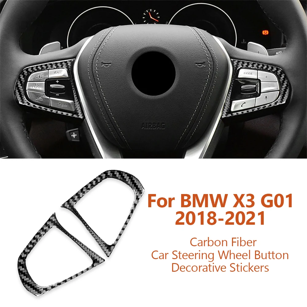 

For BMW X3 X4 G01 G02 G08 2018-2021 Carbon Fiber Car Steering Wheel Button Frame Decorative Stickers Interior Auto Accessoriess