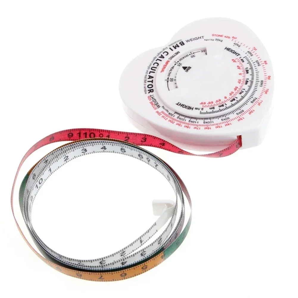 BMI Calculator Muscle Rule Tape 1.5m Center Button Coloured Tape Kg M Measure Metric System Push Button Retraction