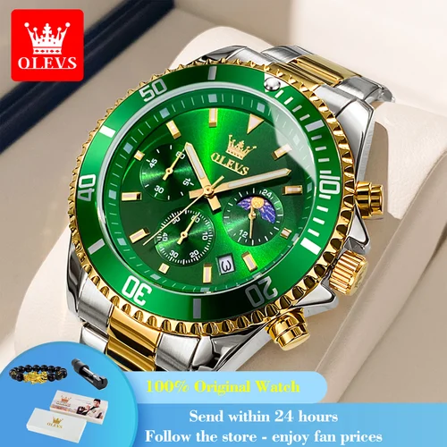 OLEVS 2870 cronógrafo de cuarzo reloj de negocios para hombres moda fase lunar reloj impermeable para hombres reloj de pulsera Original de acero inoxidable