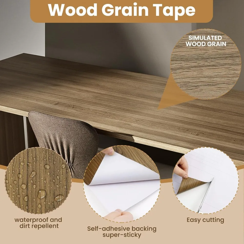 PVC Self Adhesive Wood Grain Tape 10m Long Waterproof Wallpaper for Furniture Repair Floor Skirting