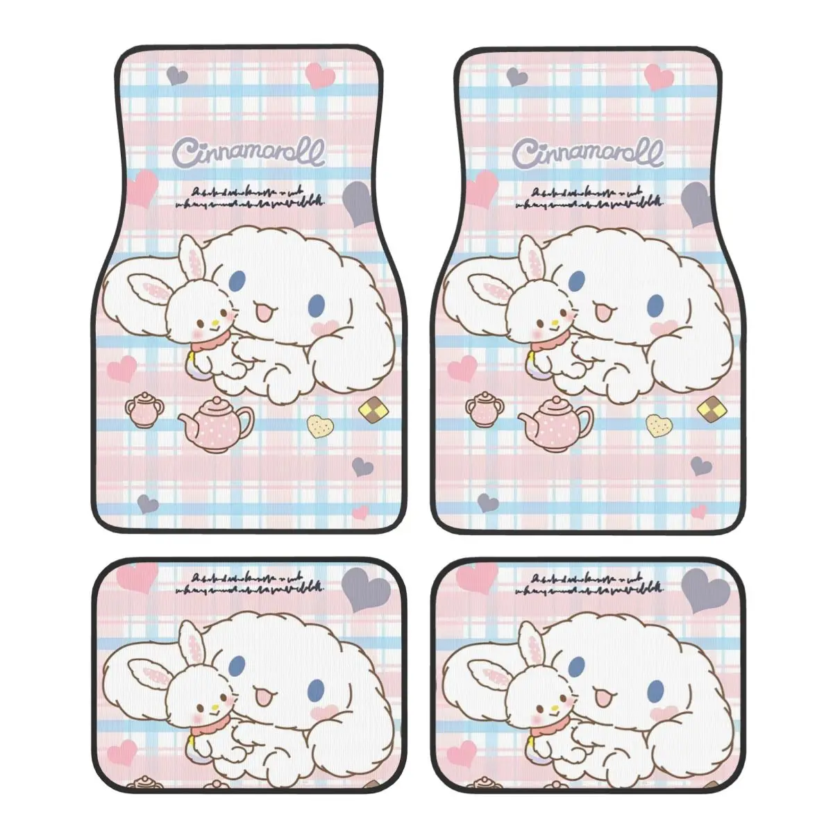 

Cinnamoroll Kawaii Универсальные автомобильные коврики, водонепроницаемые коврики для ковров, набор из 4 шт. с противоскользящей подложкой для седанов, грузовиков
