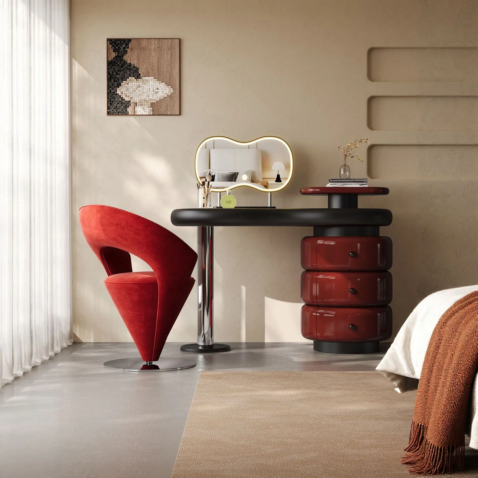 Custom Rotatable Nordic Fabric Modern Bedroom Dressing Stool Trendy Makeup Chair Minimalist Home Furniture