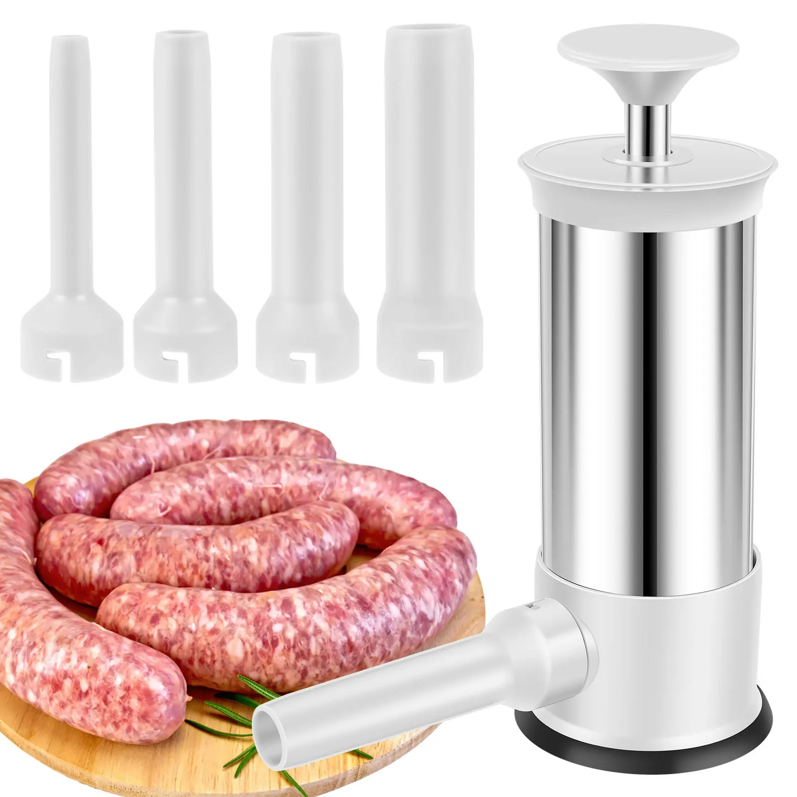 

Manual Sausage Stuffer 2.2 LBS Vertical Sausage Maker Machine with 4 Filling Tubes Homemade Sausage Maker Meat Stuffing Filler