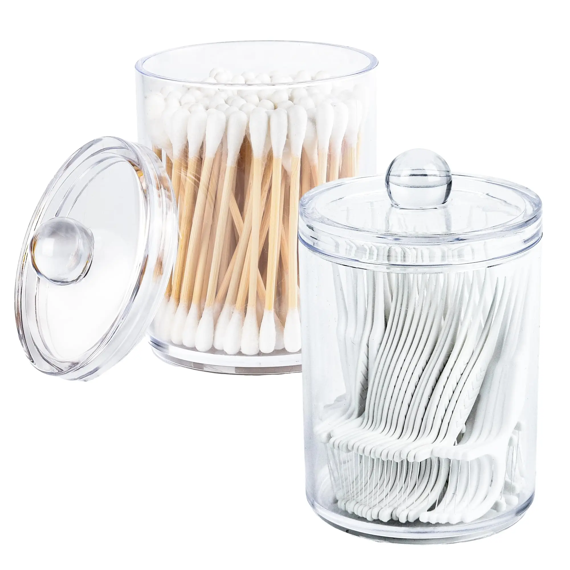 2/4 Pack Holder Dispenser with Lid Clear Plastic Bathroom Vanity Canisters Jars Cotton Balls Pads Swabs Holder Jar for Home