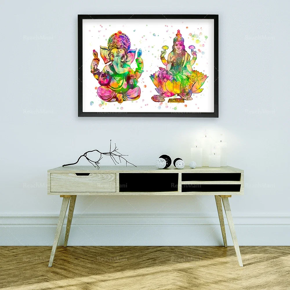 Lakshmi and Ganesh prints, Lord Ganesha paintings, Lakshmi paintings, Hindu art prints, Diwali gifts, meditation spiritual wall