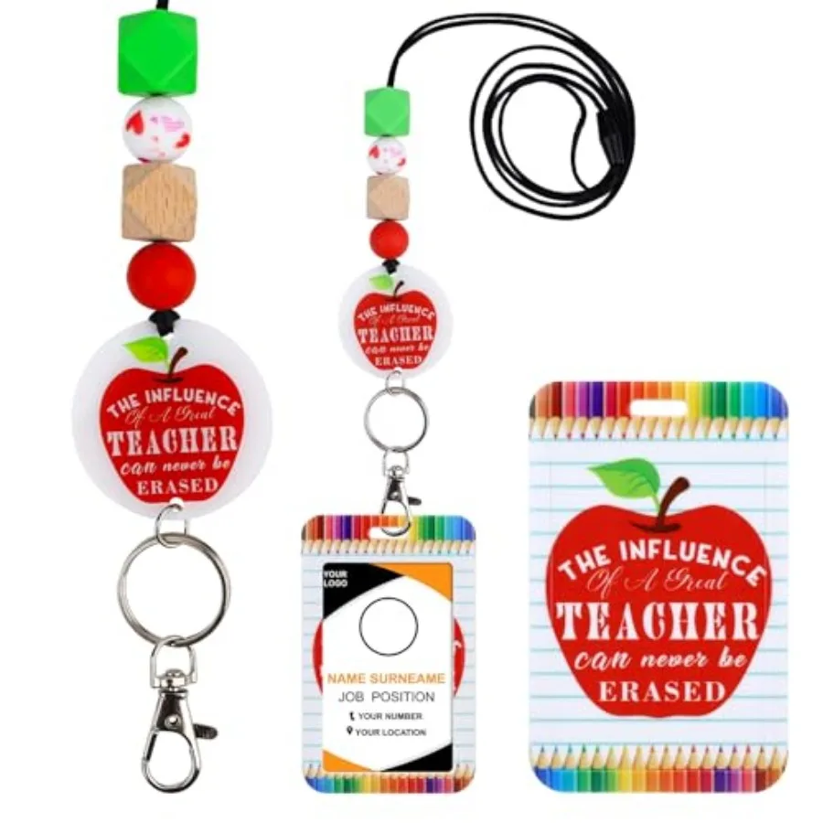 

Teacher Lanyards for ID Badges - Cute Silicone Beaded Breakaway Keychain Accessories Teacher ID Badge Holder with Lanyard for T