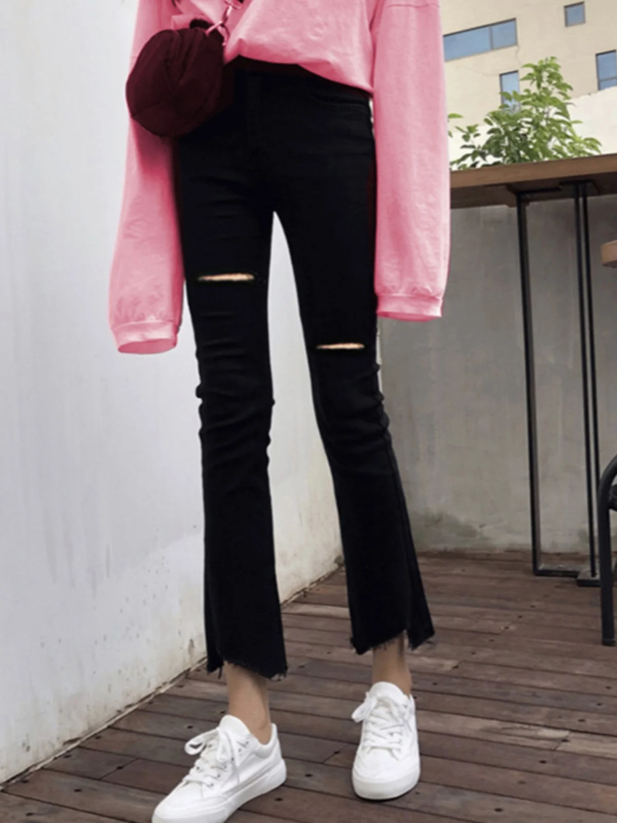 Summer Thin High Waist Denim Jeans Women's Small Size Loose Slimming Nine Points Micro Flared Pants Cotton Stretch Denim