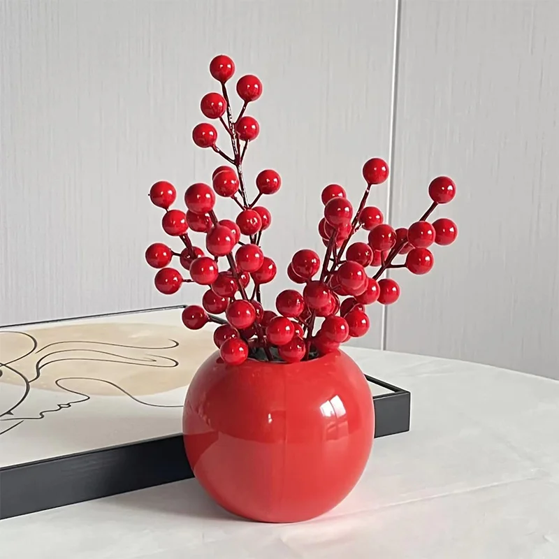 22cm Artificial Red Berry Christmas Tree Decorations Holly Berry Branches Red Berry Stems for Holiday Home Decor Xmas Crafts