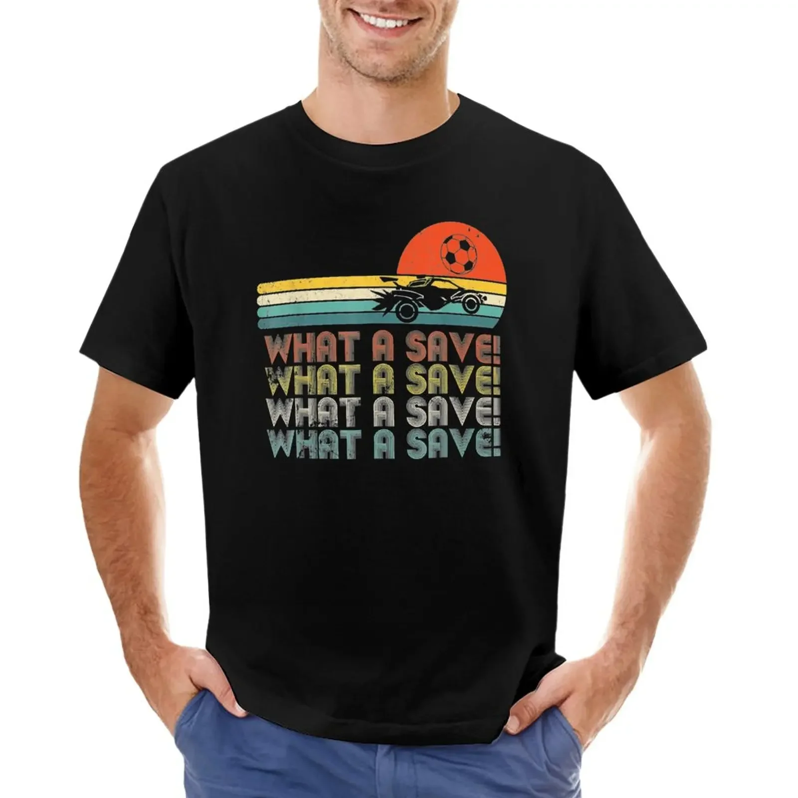 What a save Vintage Retro Rocket Soccer Car T-Shirt new edition aesthetic clothes sports fans t shirts for men cotton