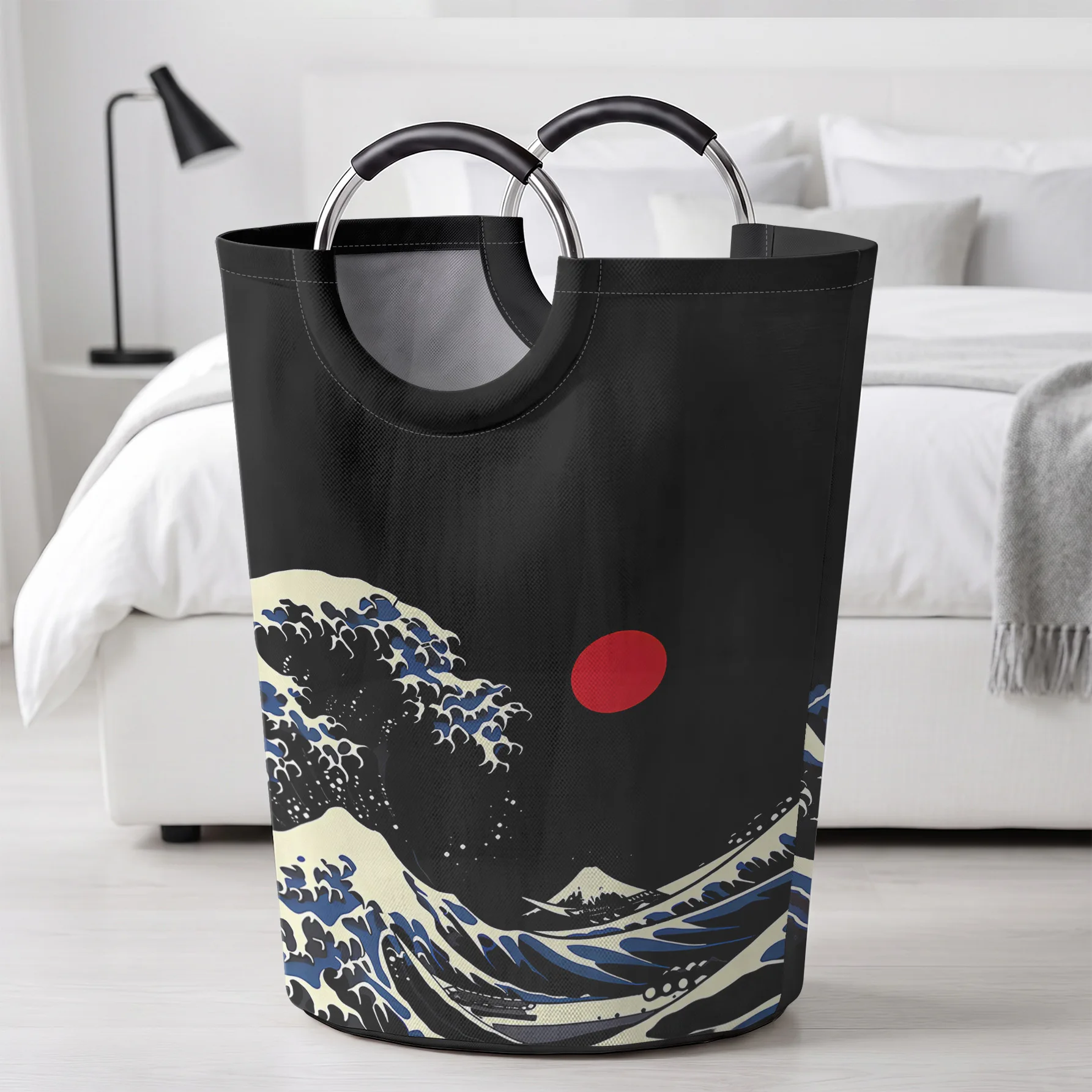 The Great Wave Mountain Red Sun Handled Storage Basket, Large Capacity, For Laundry, Bedroom & Sundries Storage