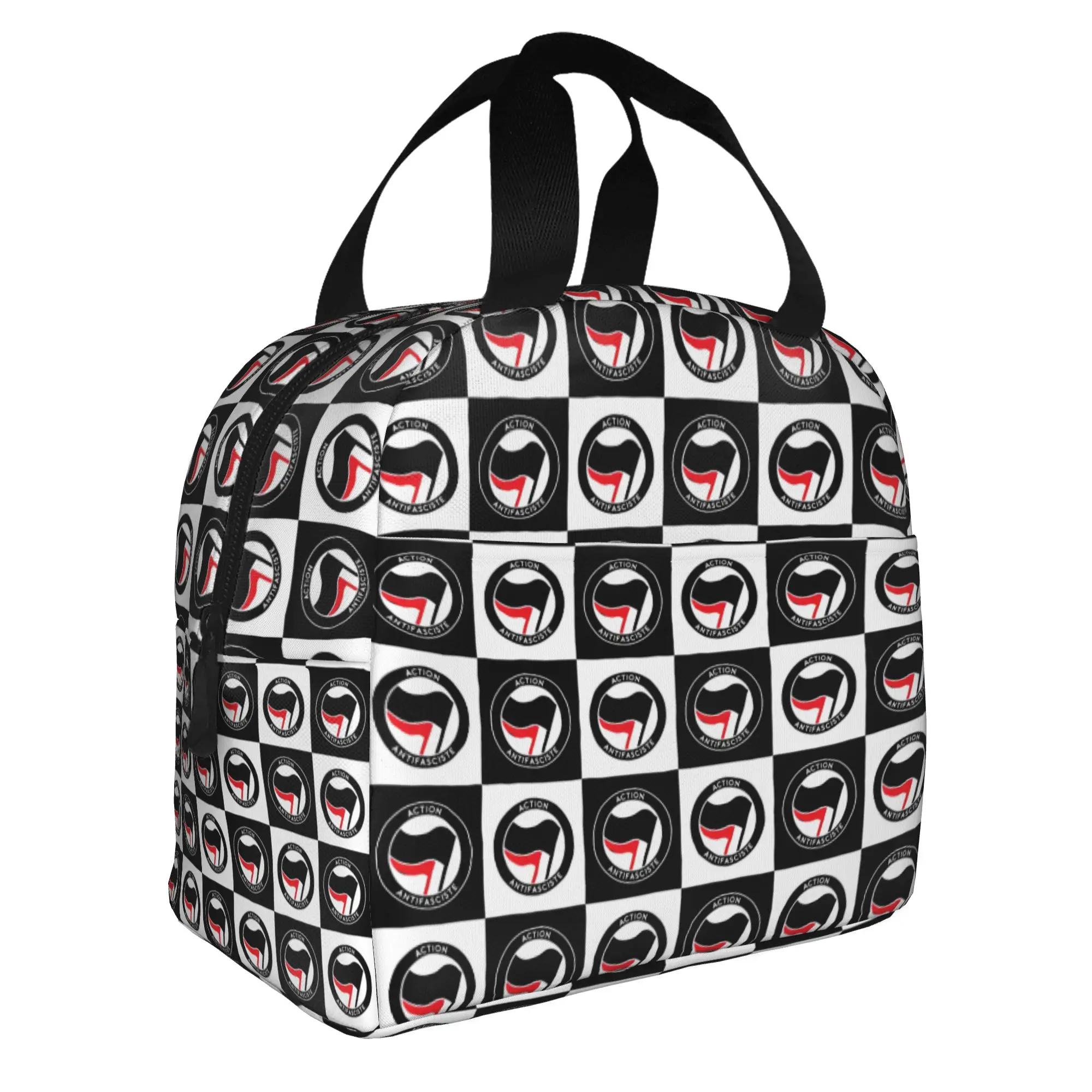 

Antifa Scist Action Anti Racism Flag Insulated Lunch Bag for Women Resuable Checkered Plaid Thermal Cooler Lunch Tote School