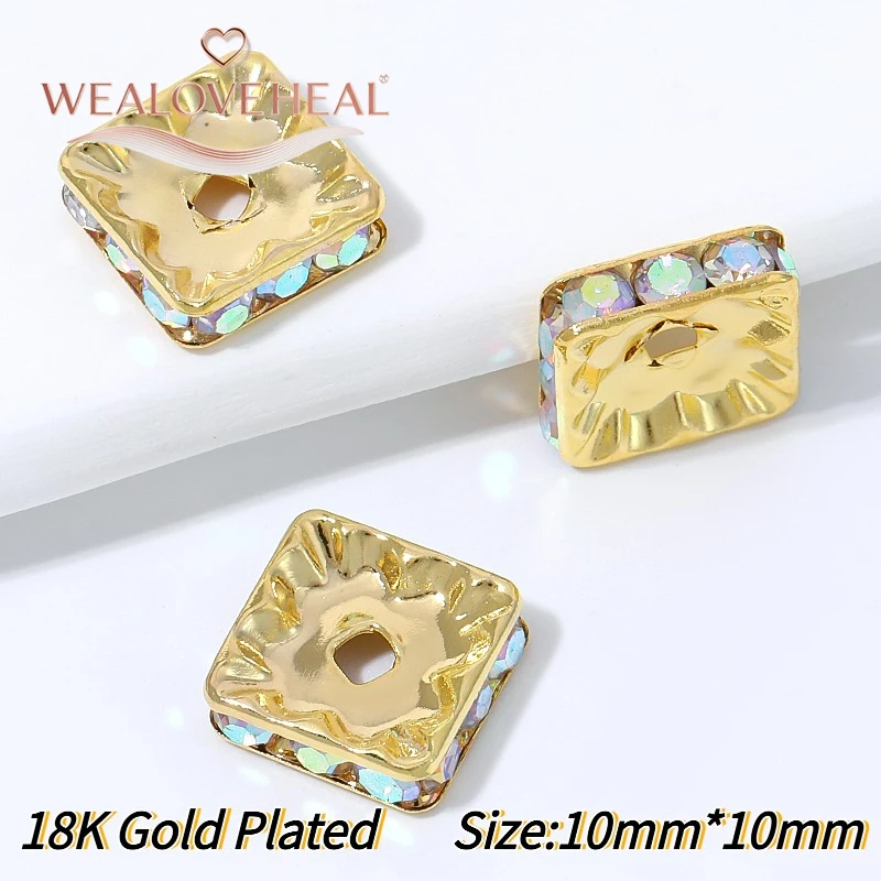 20 Stück 18K vergoldete Messing-Strass-Abstandshalterperlen, 6/8/10MM quadratische, runde, gehämmerte Trennperlen, DIY-Perlenherstellungszubehör – Detail 22