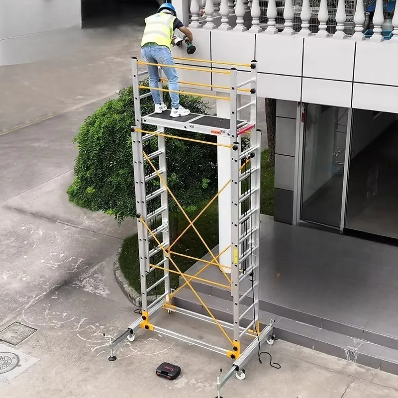 Aluminum alloy scaffolding folding mobile climbing aerial work platform telescopic ladder