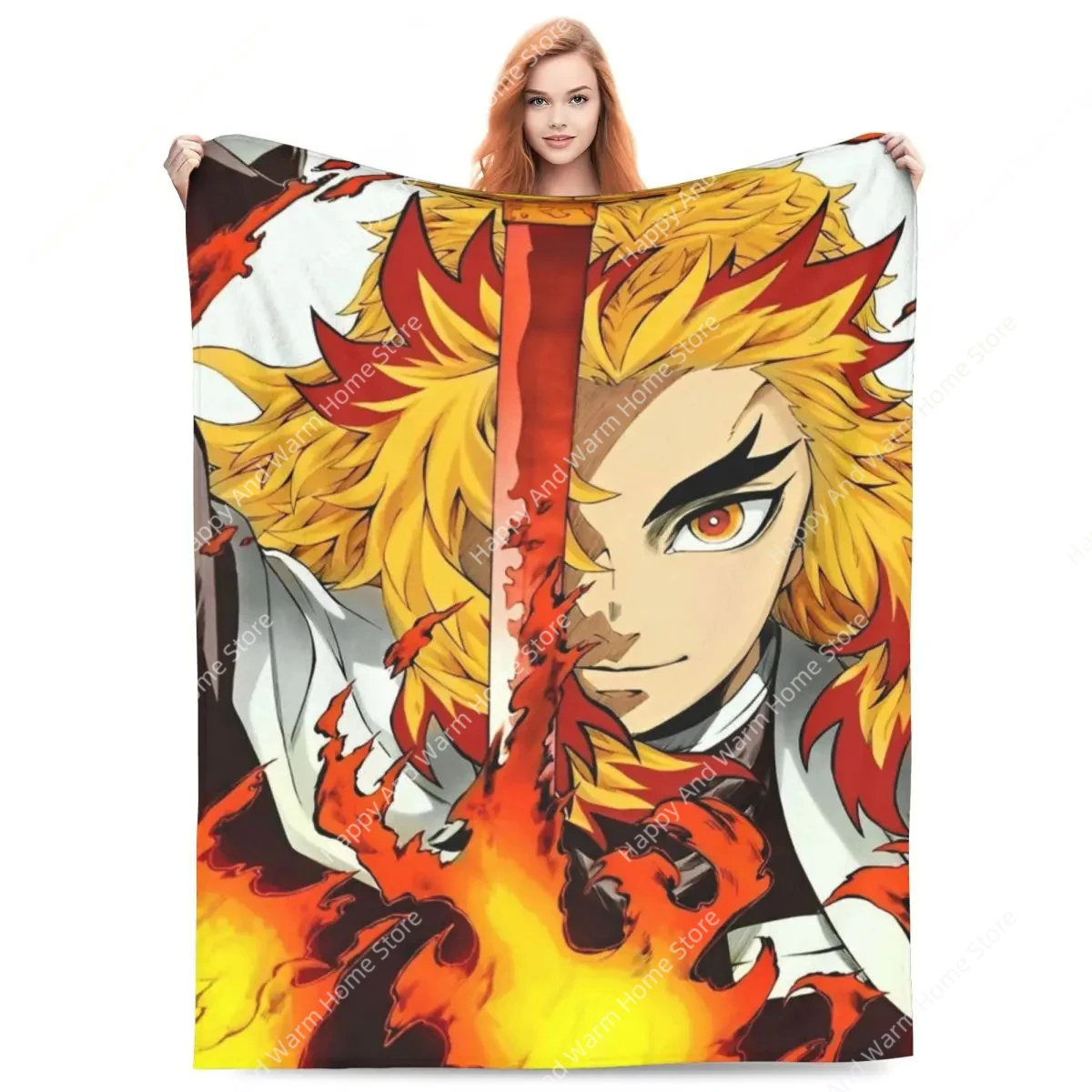 

Flame Hashira Kyojuro Rengoku Blankets Anime Demon Slayer Plush Funny Warm Throw Blanket for Coverlet Spring/Autumn