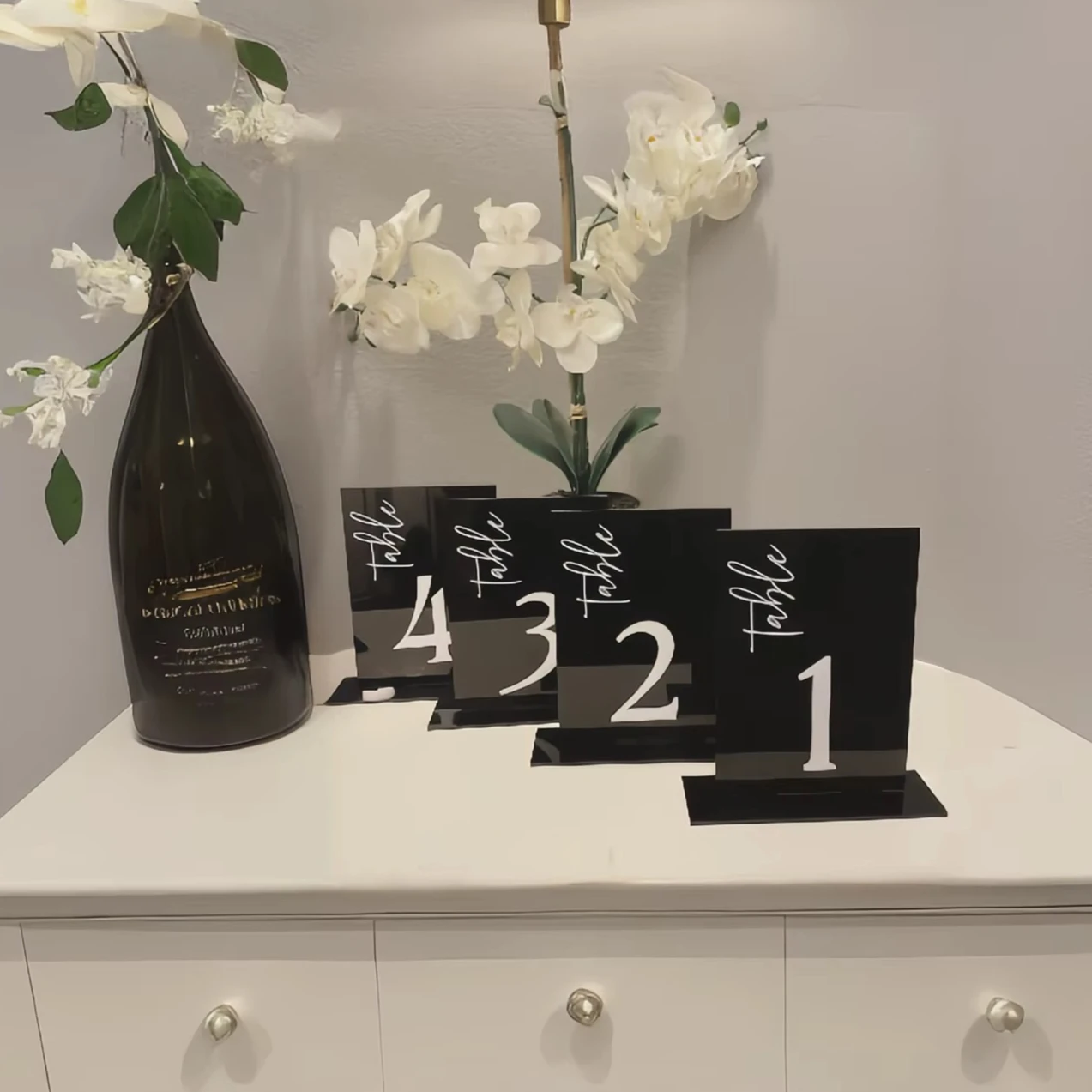 

Black Wedding Table Numbers with Stands 3D Mirror Numbers Sign Custom Squared Shape Acrylic Table Numbers Event Desk Decor Sign