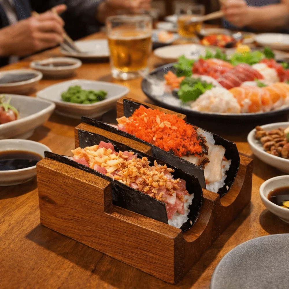 Cuisine Stand U-shaped Walnut Sushi Rack Thickened Smooth Texture Urchin Holder Japanese Style Sushi Boat Sushi Stand Home Use